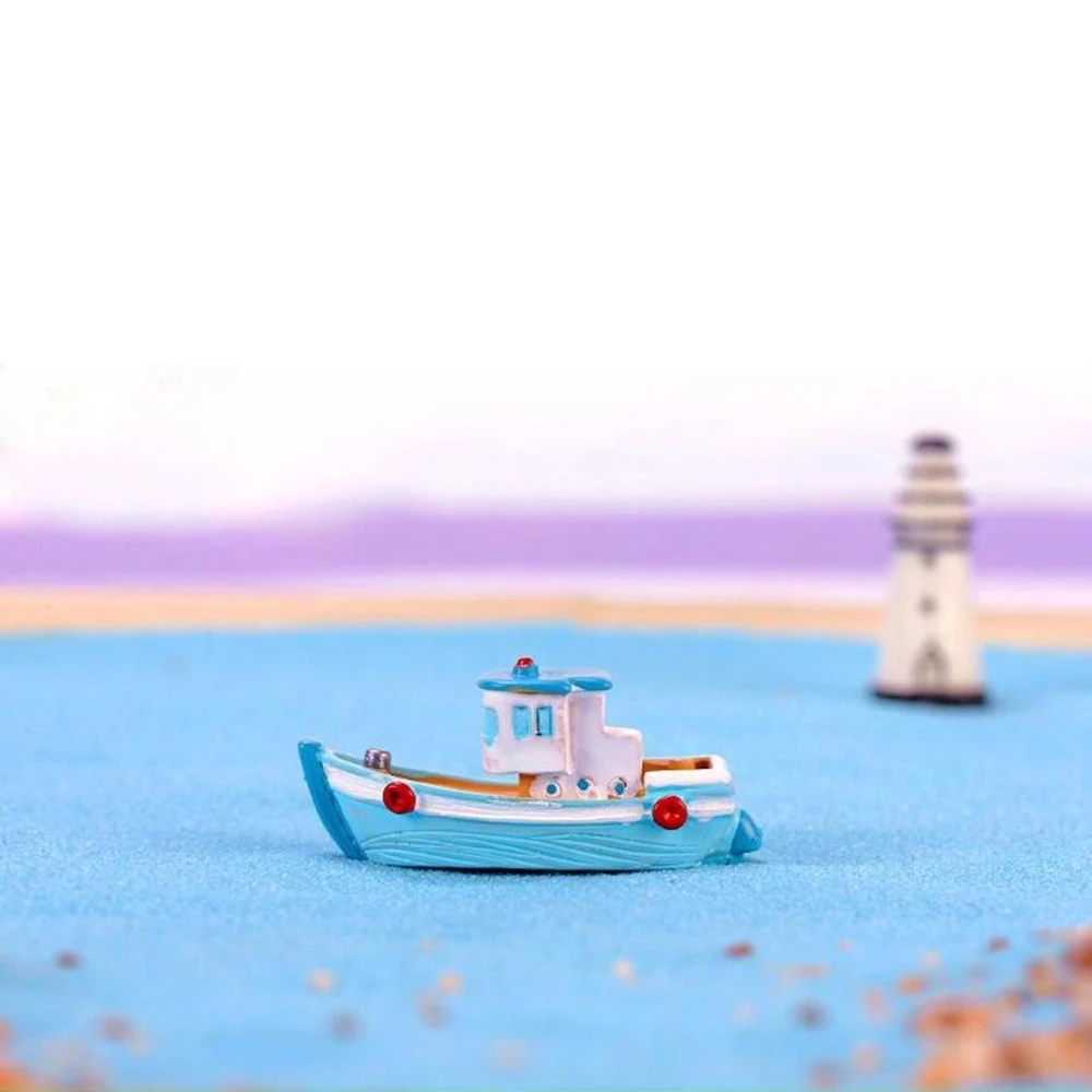 Exquisite Resin Crafts Yacht Miniatures Fairy Garden Mediterranean Wooden Ship Micro Landscape Decor Boat Model Cake Decoration - Image 5
