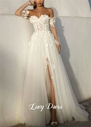 Lucy Slit Floral Fabric White Line A Wedding Dress Evening Dresses for Formal Occasions Luxury Robe De Soiree Femmes Customized