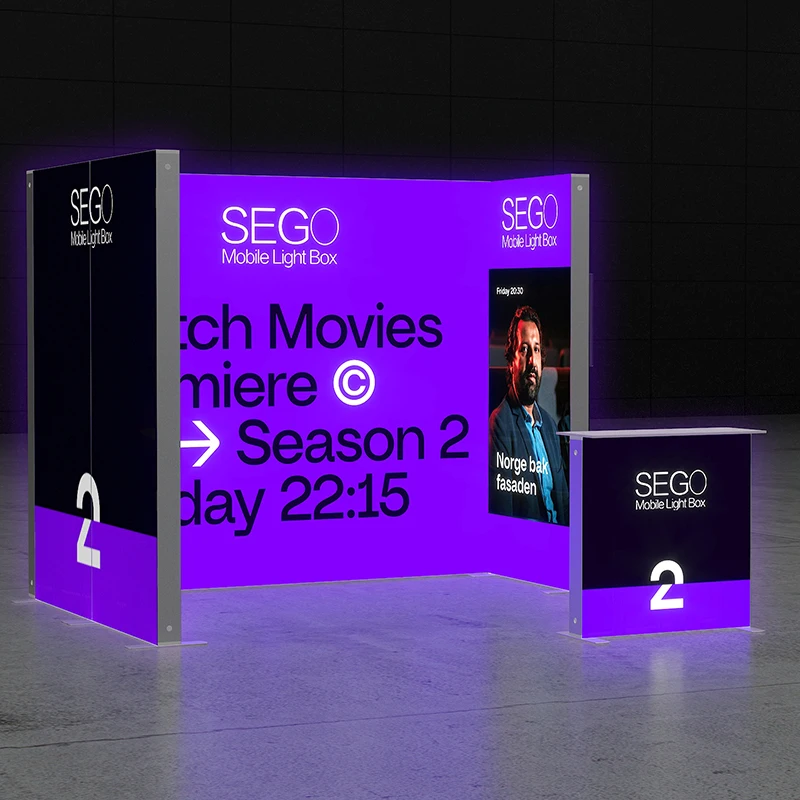 New Trade Show Booth Display Design About 10x10ft SEGO Lightboxes for Small Exhibition or Fair