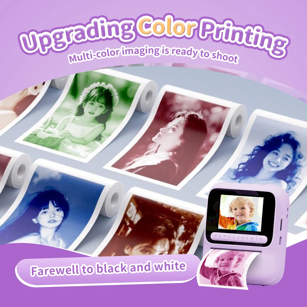 Appareil photo numérique instantané pour enfants, écran IPS de 2.4 pouces, Zoom 8X, Mini caméra imprimée couleur unique pour enfants de 3 à 12 ans, cadeaux d'anniversaire, nouvelle collection