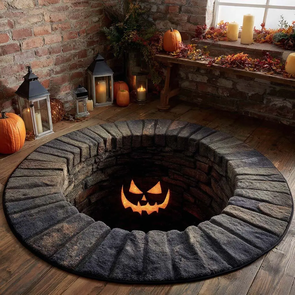 Round Area Rug Halloween 3D Black Cat Non-Slip Large Circle Carpet for Living Room Bedroom Gothic Home Decor