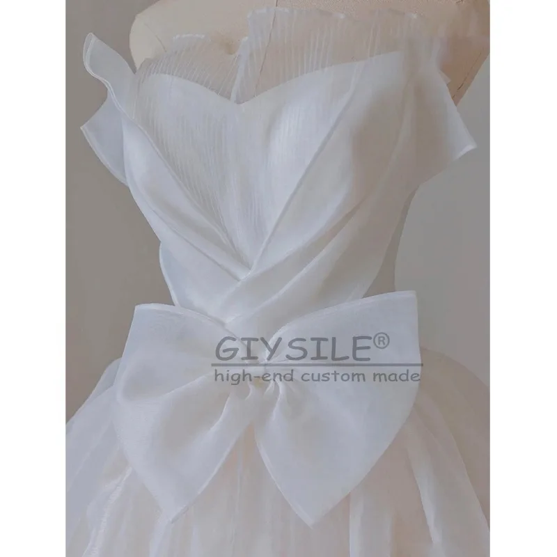 GIYSILE فستان زفاف أبيض فاتح مخصص 2026 موضة جديدة بسيطة مزاجه صديرية دائرية بلا أكمام حزام الظهر فساتين الحفلات