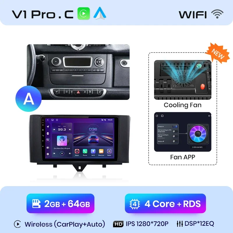 Junsun Draadloze Carplay Android Auto Radio Voor Smart Fortwo 451 2005 - 2015 Auto Intelligente Systemen Rds Bt Dsp 2 Din Autoradio