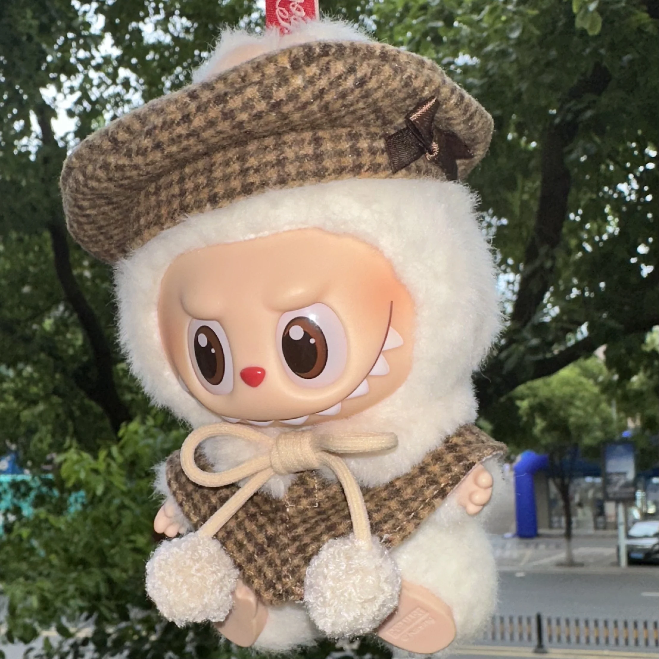 Mini Puppenkleidung Outfit Zubehör für Korea Kpop Exo 15-17 cm Labubu Classic Grid Style Kleid Umhang Set Baskenmütze Kleidung Geschenk