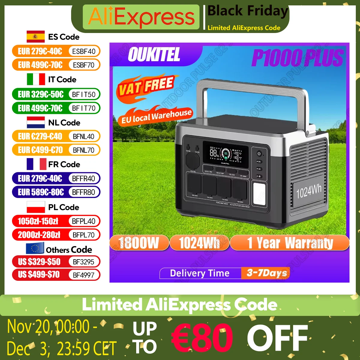 OUKITEL P1000 PLUS centrale électrique Portable 1800W générateur solaire 1024Wh Lifepo4 batterie de secours à domicile Camping en plein air alimentation Mobile