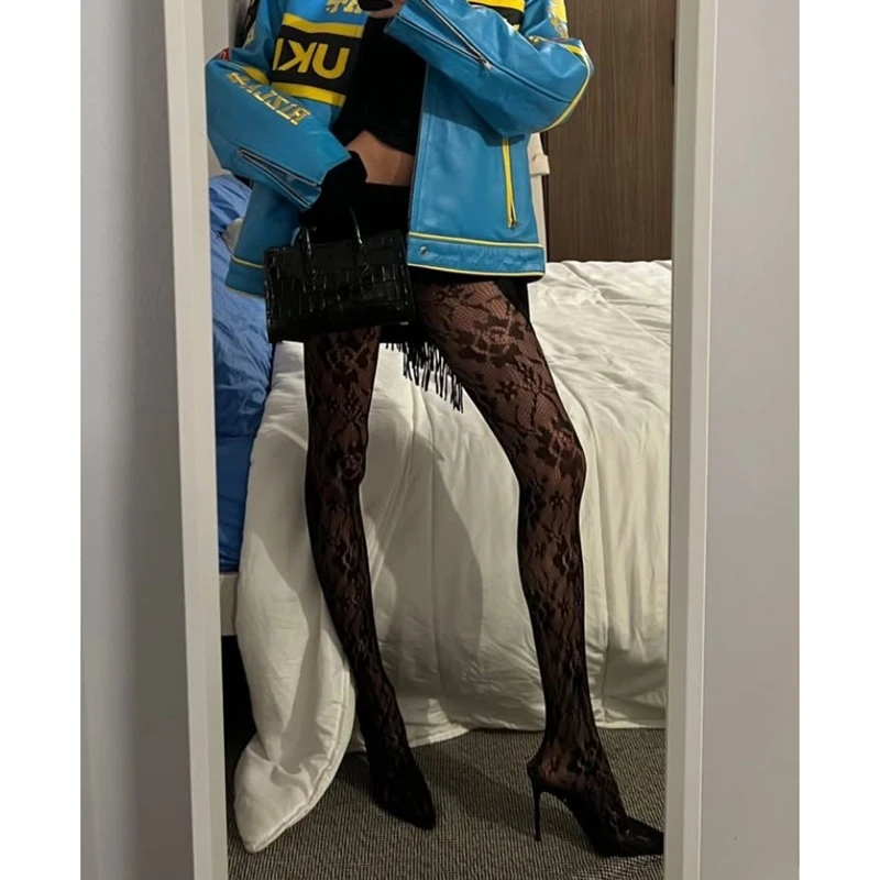 1Pair Women Floral Patterned Sheer Tights Summer y2k Party Stockings Pantyhose for Halloween Cosplay Party Streetwear #4