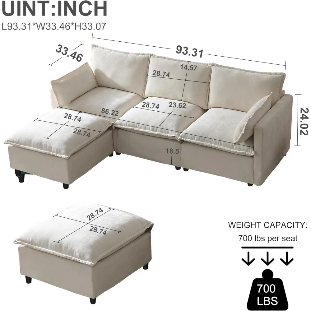 أريكة مقطعية على شكل حرف L مع مسند، أريكة وحدات حديثة بأربعة مقاعد، أثاث غرفة معيشة مريح مع وسائد