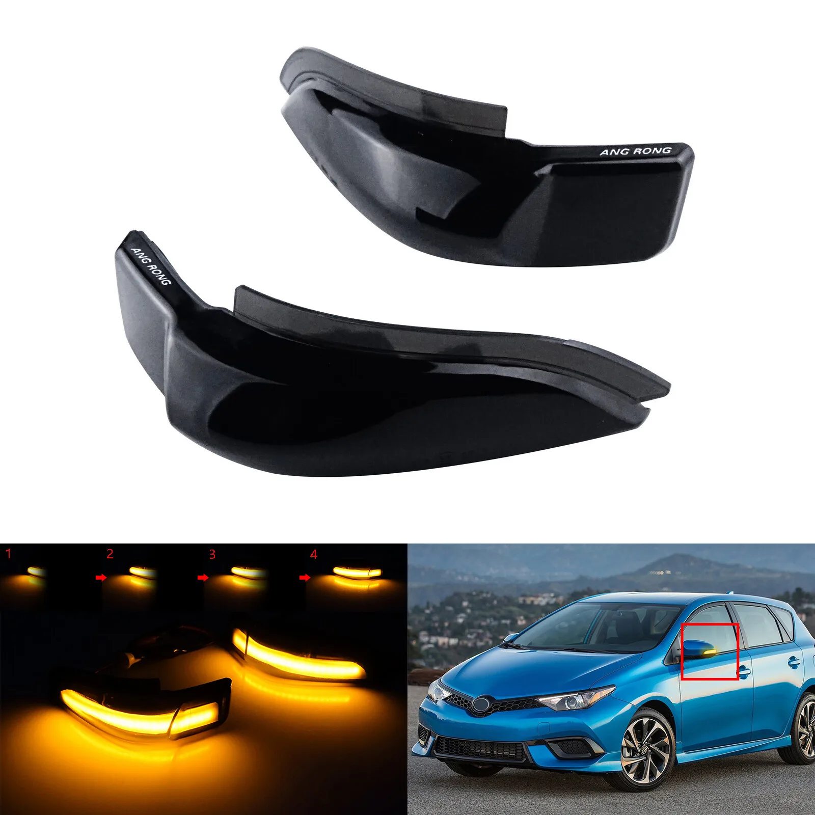 ANGRONG Dynamic Wing Mirror Signal LED Indicator Light Amber For 12-19 Toyota Yaris Vitz
