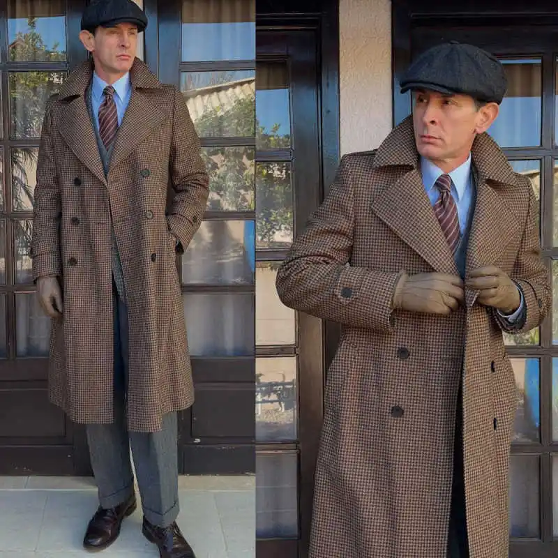 

Autumn And Winter Men's Plaid Overcoat Mid-Length Jacket Thicken Double-Breasted Overcoat Outdoors Warm Commute Customized