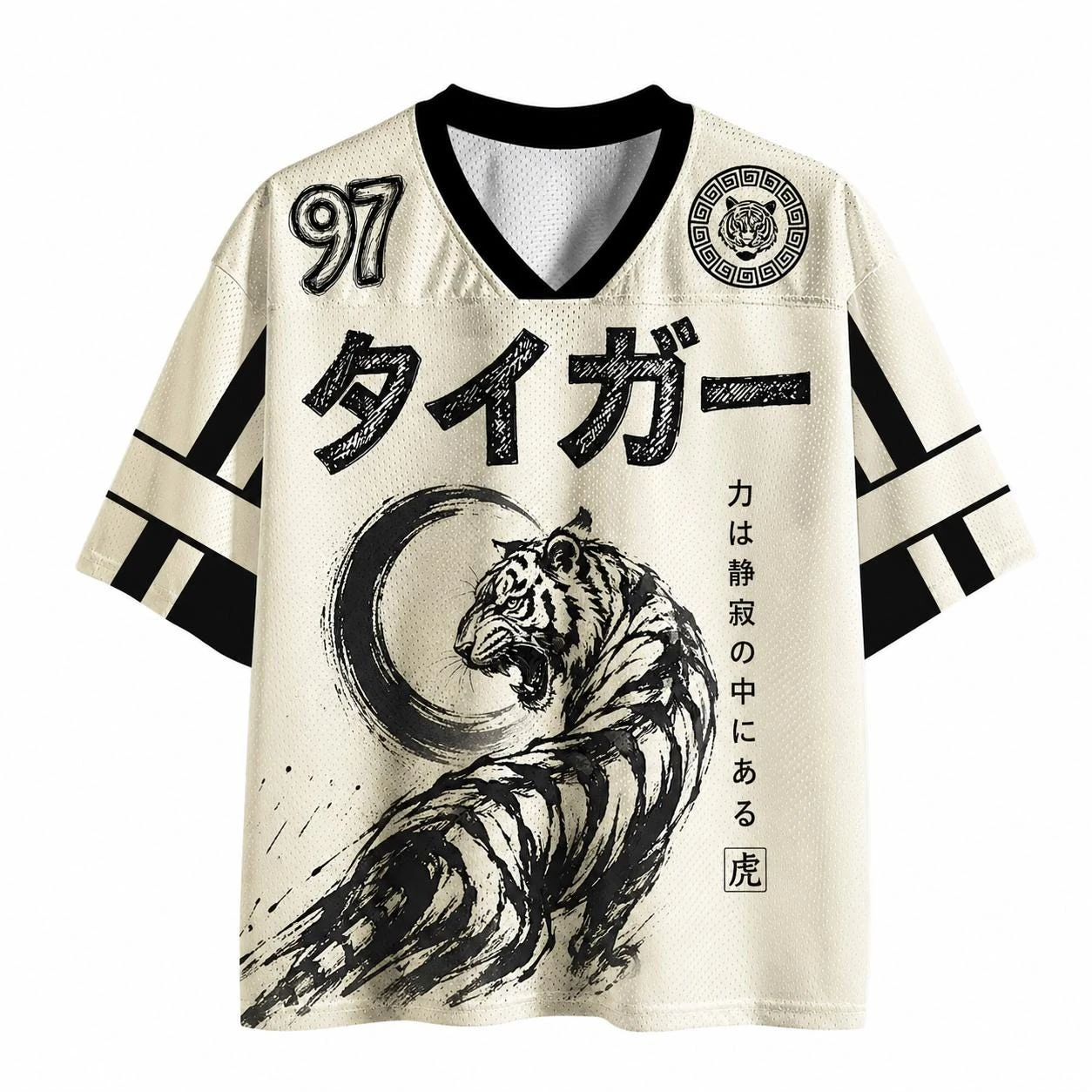 2026 Summer Fashion Retro Japanese Painting Fierce Tiger 3D Printing Outdoor Leisure Sports Fitness V-neck T-shirt Large