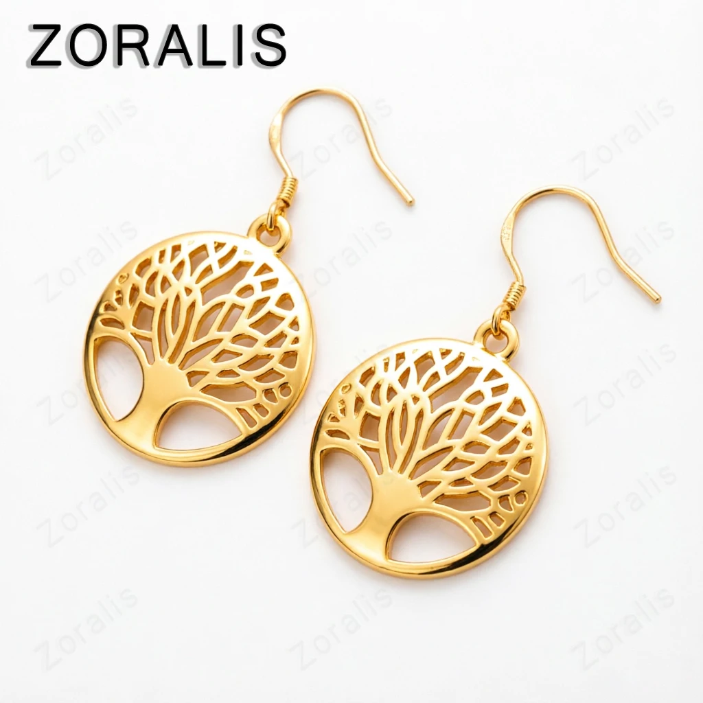 

18K Gold Circular Tree Drop Earrings for Women Party Engagement Wedding Fashion Jewelry Birthday Gifts