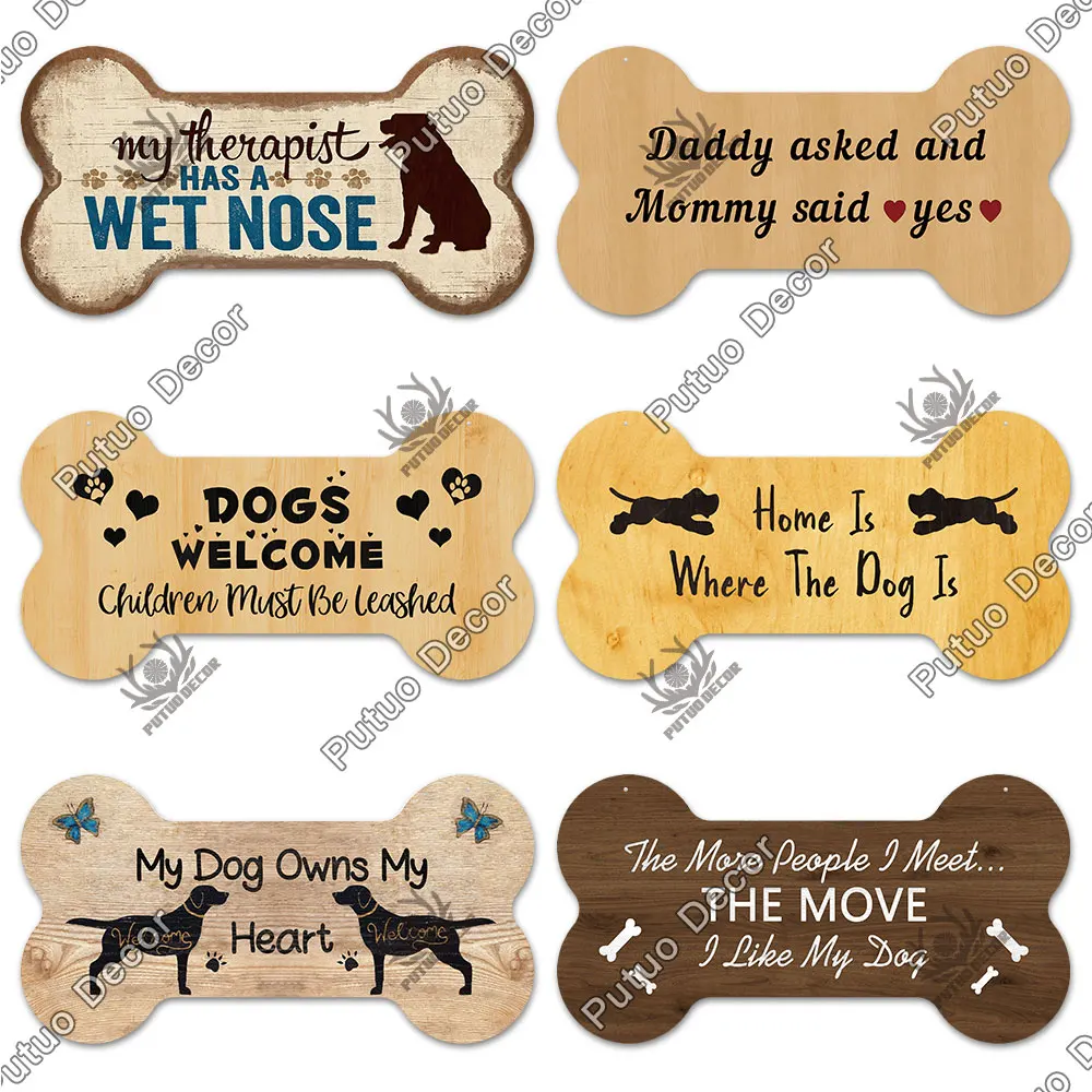 Putuo Decor-Pet Bone Sign Plaque, Wood Lovely Love, Friendship Hanging Plaque for Kennel Decoration, Wall Decor, Pooch Tag Gifts