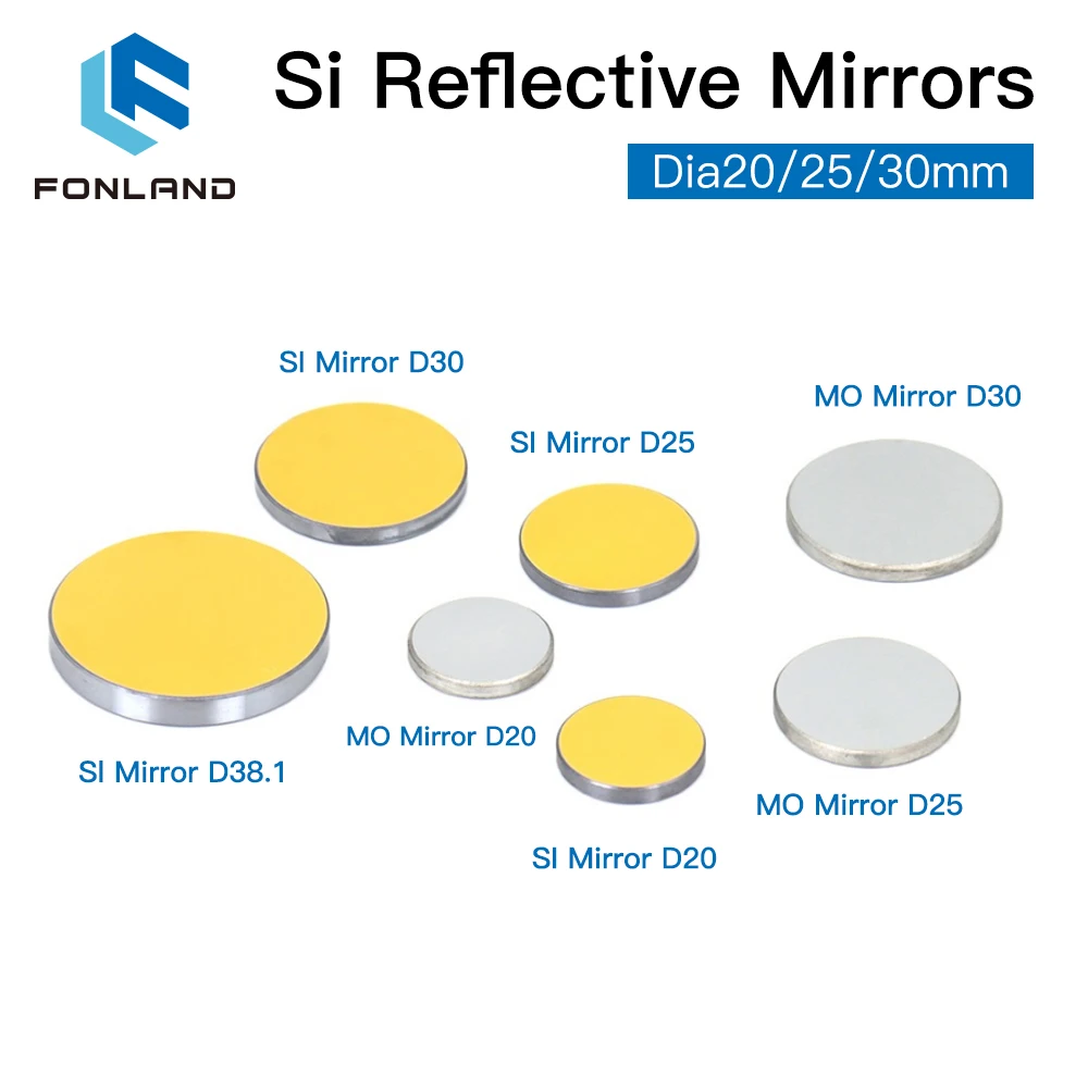 Fonland Co2 Laser Si Mo Reflective Mirrors for Laser Engraver Gold-Plated Silicon Reflector Lenses Dia. 19 20 25 30 38.1 mm