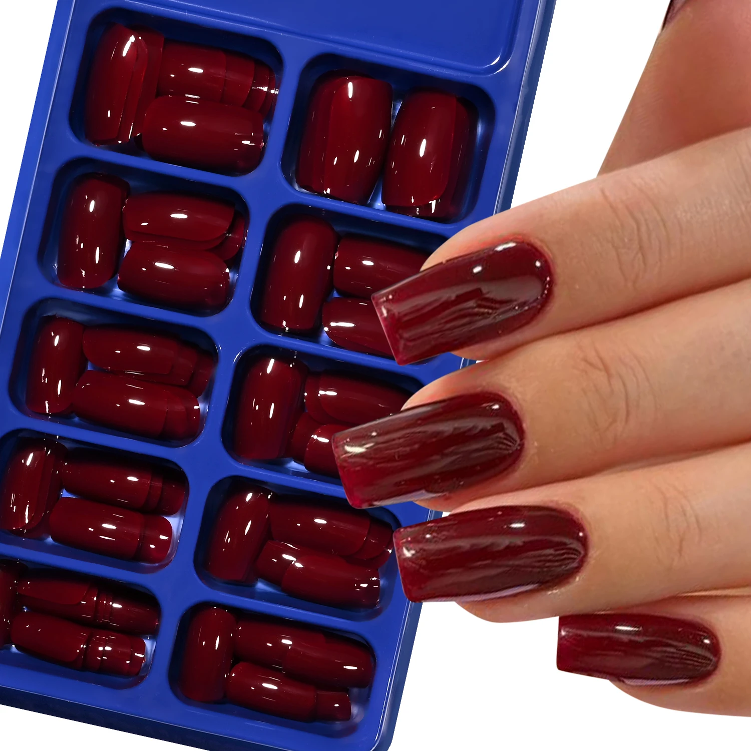 120Pcs Retro Wine Red Ballerina Fake Nails Mid-length Square Wearable Acrylic False Nail Tips Full Cover Women Press on Nails#*-