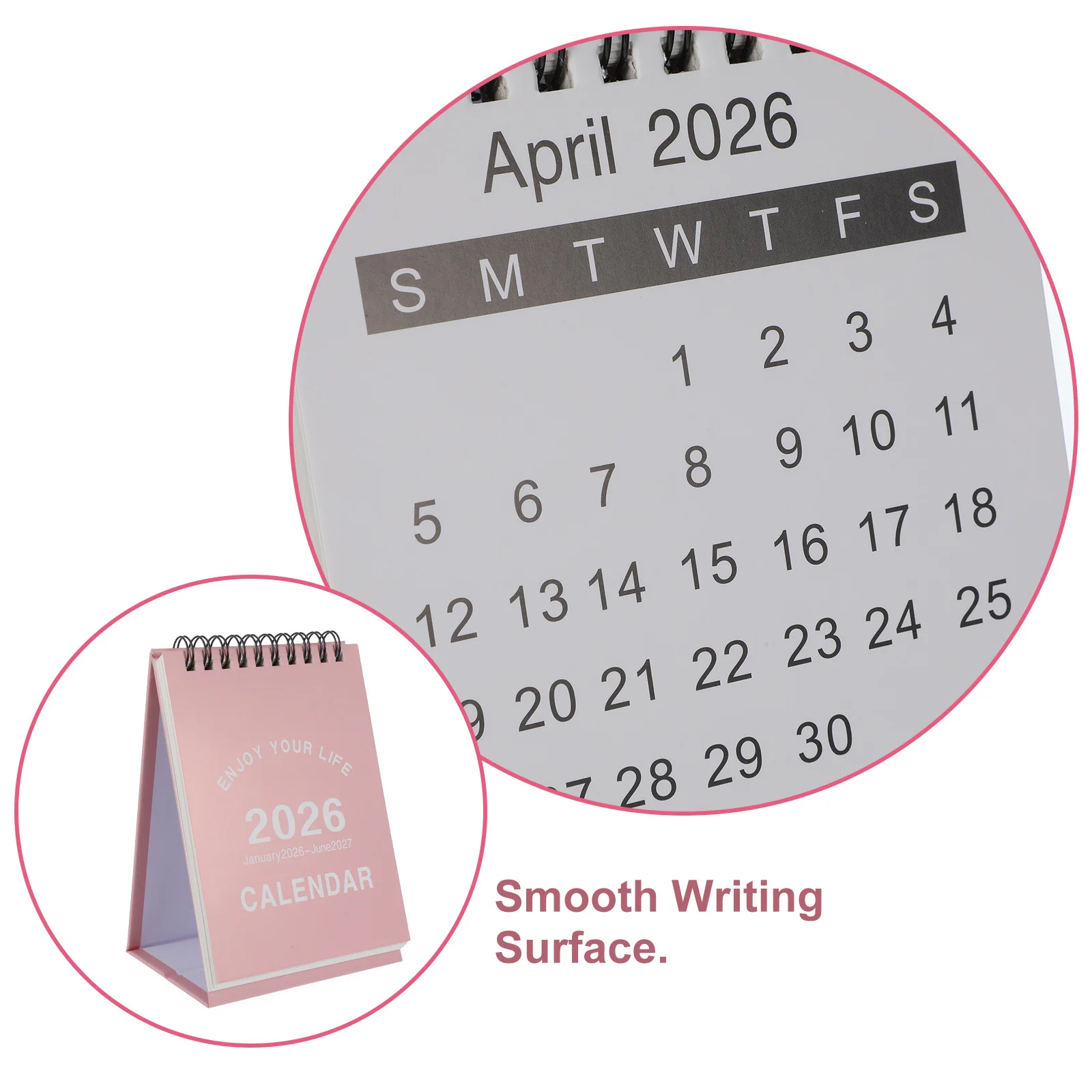 2026 Mini Desktop Calendar 2026 Compact Standing Flip Table Easel Calendar For Office Home School Pink Smooth Writing Surface