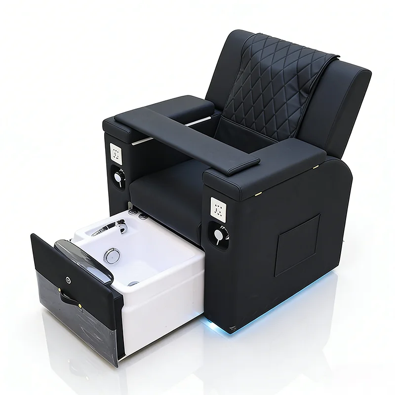 Modern Black Pedicure Spa Chair Luxury Reclining Electric 3 Group Massage Foot Care Manicure Bath Chair With Hand Washing Basin