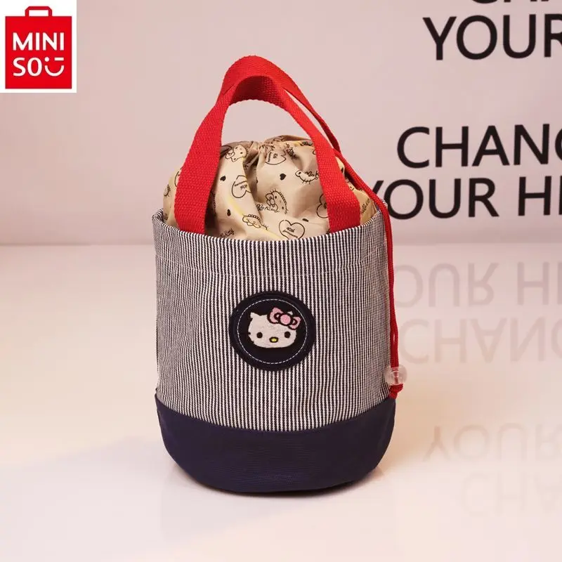 صندوق غداء كرتون MINISO Hello Kitty ، حقيبة طالب جديدة محمولة باليد ، حقيبة قماشية كاجوال بسيطة ، سعة كبيرة ، حقيبة الأم