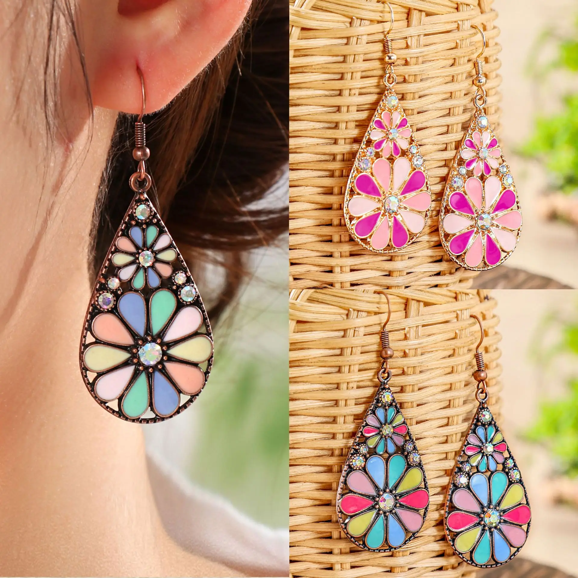 Amazon popular alloy dripping earrings wholesale ethnic style vacation travel color earrings niche versatile jewelry