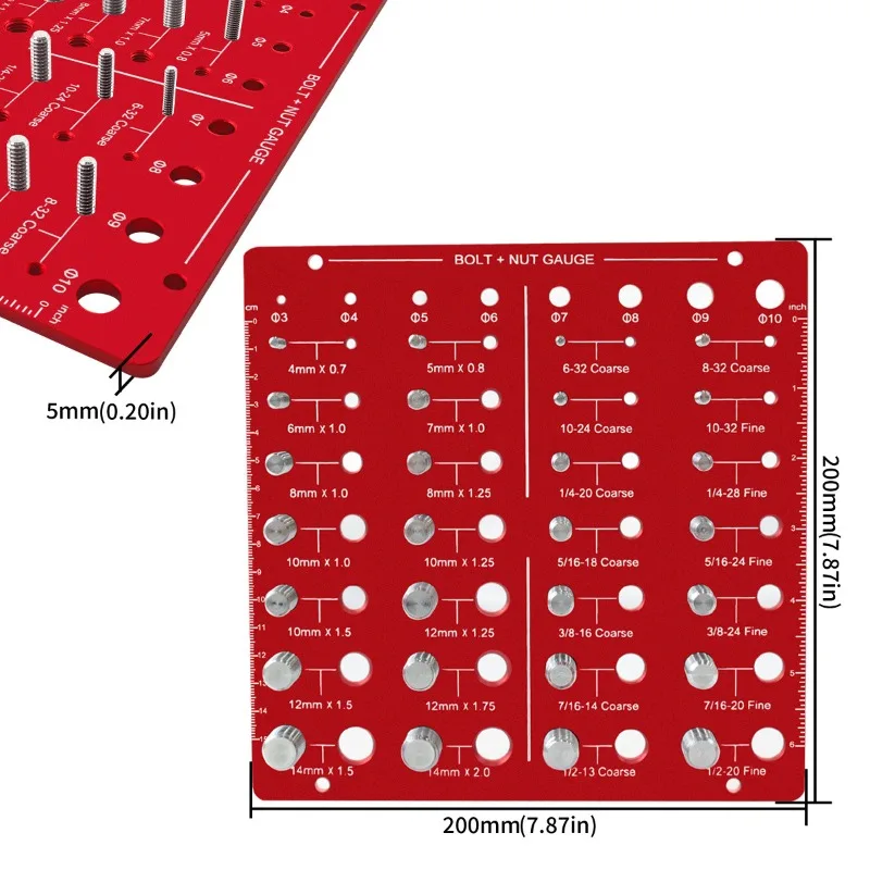 Metric Thread Gauge, Nut and Bolt Thread Identifier Checker