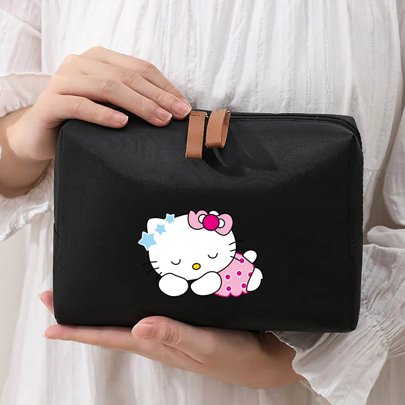 Bolsa de cosméticos de viaje de Hello Kitty para mujer, almacenamiento de moda de gran capacidad, bolsas de cosméticos de lavado convenientes para