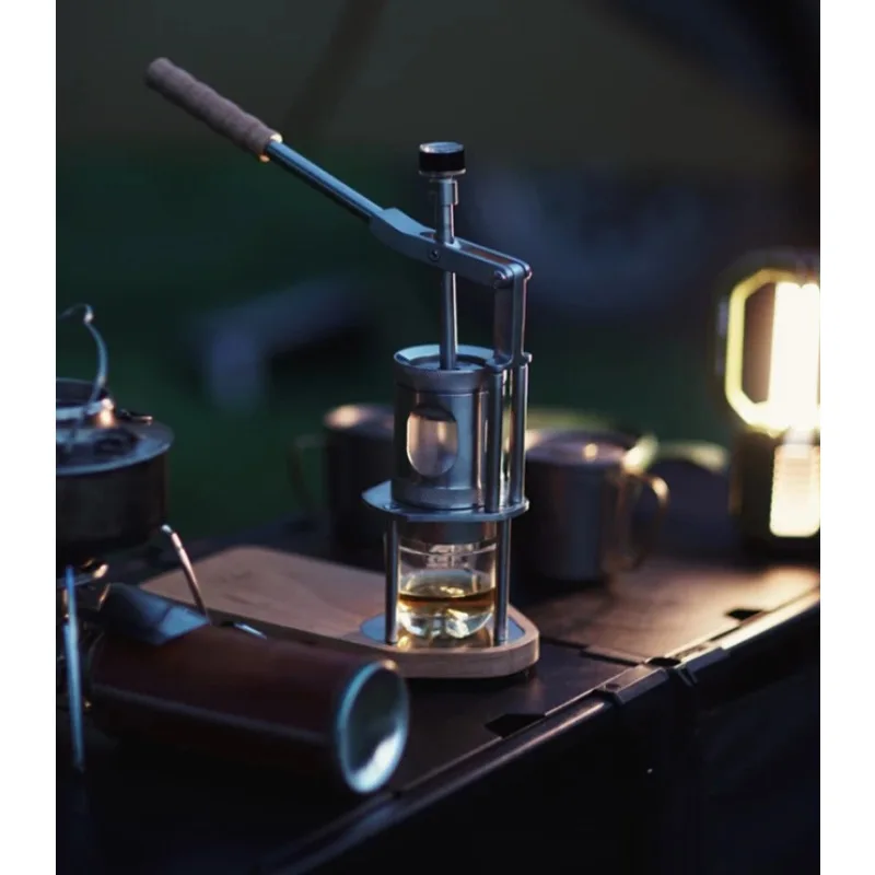 Mini Manual Espresso Maker 6-9Bar Portable Micro Hand Press Camping Italian Crema System Pressure Gauge