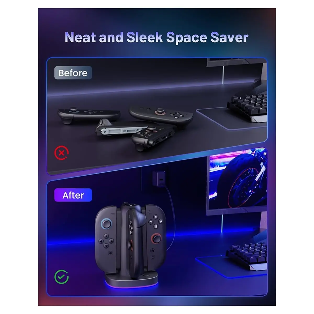 ★▲ Grip Charger for 2 Charging Dock for Switch Station RGB Fast Charge Accessories