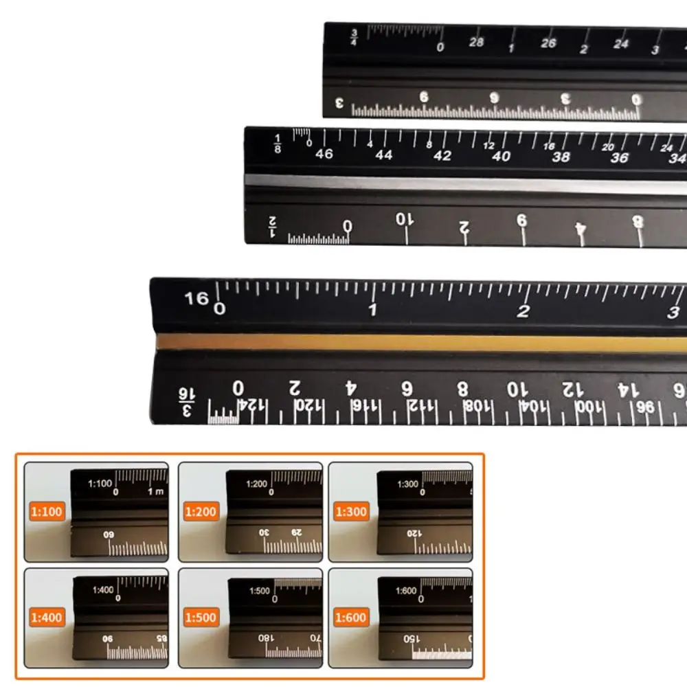 

Multi-functional Metal Scale Ruler 30cm Aluminum Alloy Triangular Ruler Stationery Design Ruler Architect Engineer