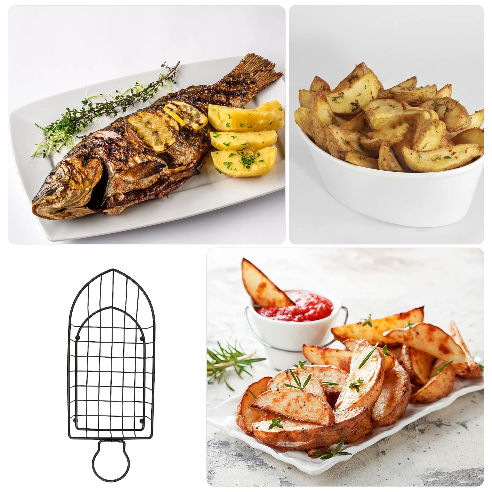 

1Pcs Black Stainless Steel French Fries Basket Frying Basket Kitchen Food Storage Container Practical Food Container