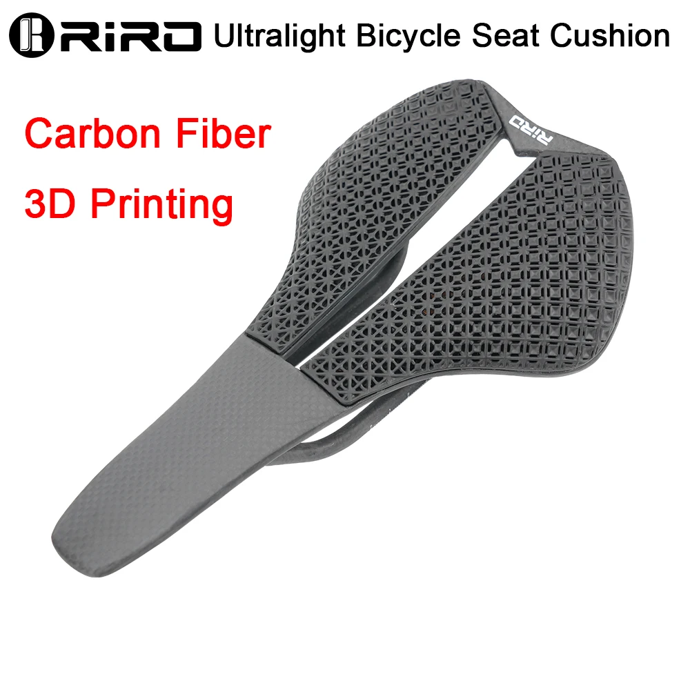 

RIRO Carbon Fiber 3D Printing Bike Saddle Ultra-Light 138g Hollow Honeycomb Cushion Comfortable Seat for MTB/Road Bike Parts