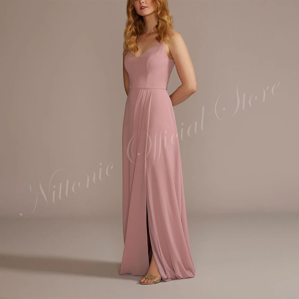 Burgundy Bridesmaid Wedding Guest Party Dresses for Women Chiffon V-Neck Floor-Length Straight Formal Occasion Evening 2023 New