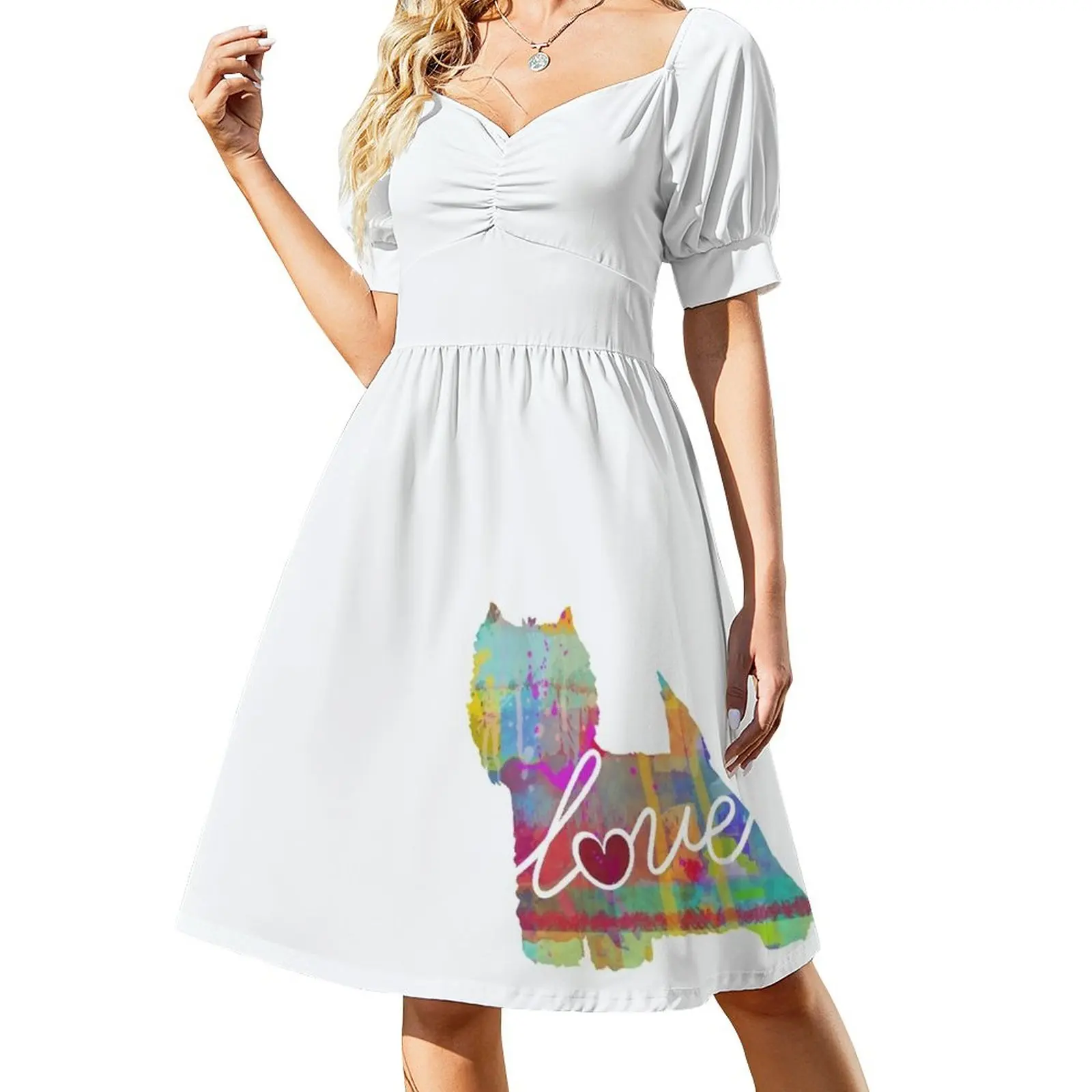 

West Highland Terrier Love - A Bright and Colorful Watercolor Style Gift Dress dress women summer women's dresses luxury