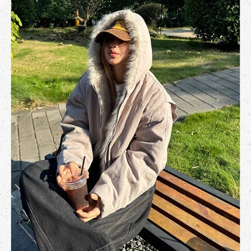 Y2k Women New Jacket Casual Simple Comfortable Loose Brand Fashion Trend Zipper Popular Thin Superior Short Hooded Cotton Coat