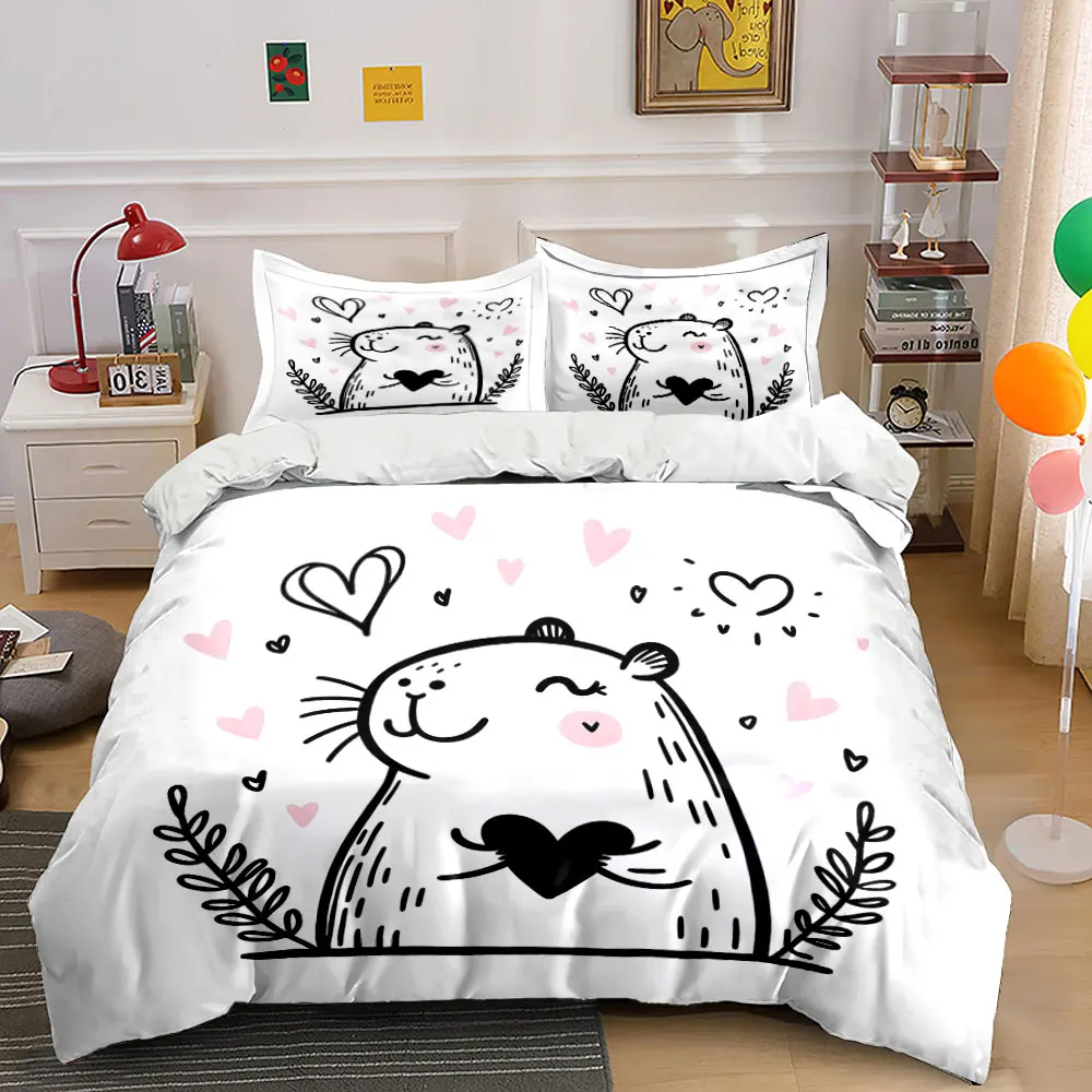 Cute animal holding a heart Printed Duvet Cover Set 1 Duvet Cover+2 Pillowcase Multi Size Bedroom Bedding Decoration