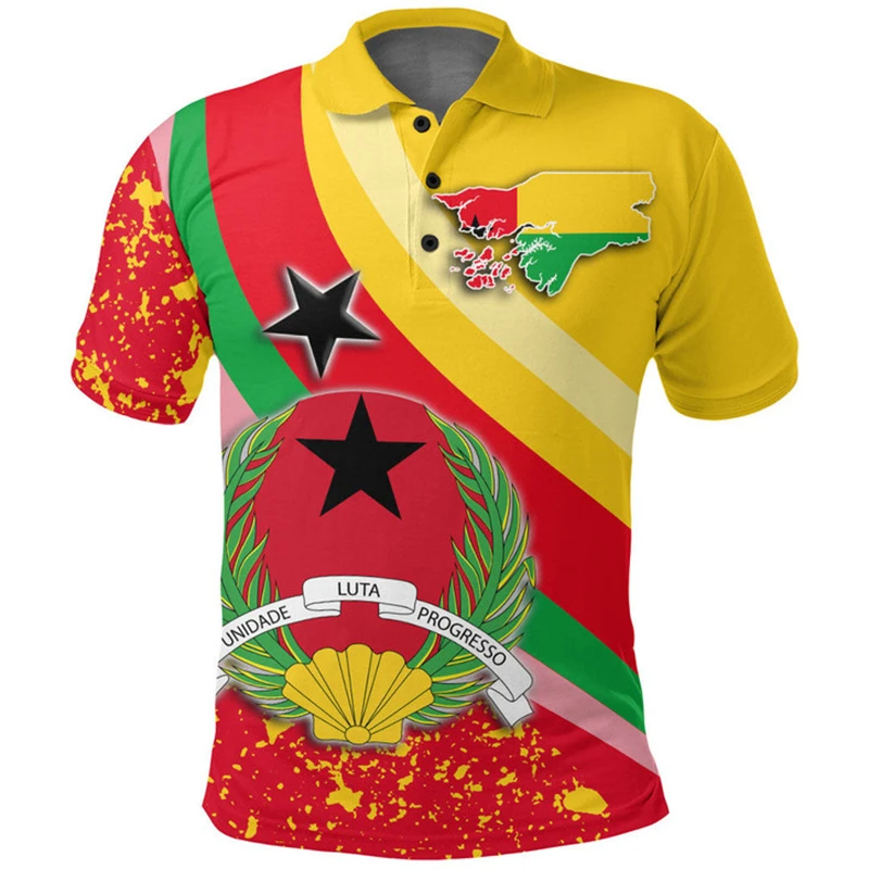 Guinea-Bissau Flag Polo Shirt Men Summer GW Emblem 3d Print Tee Shirts Tops Casual Streetwear Short Sleeve Loose Lapel Tshirt