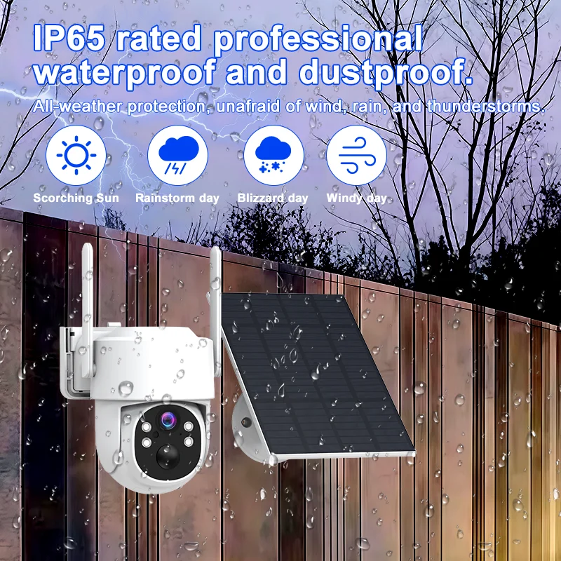 Wi-Fi PTZ Уличная беспроводная IP-камера на солнечной энергии 4MP HD Встроенный аккумулятор Длительный срок службы батареи Приложение Двустороннее аудио и ночное видение