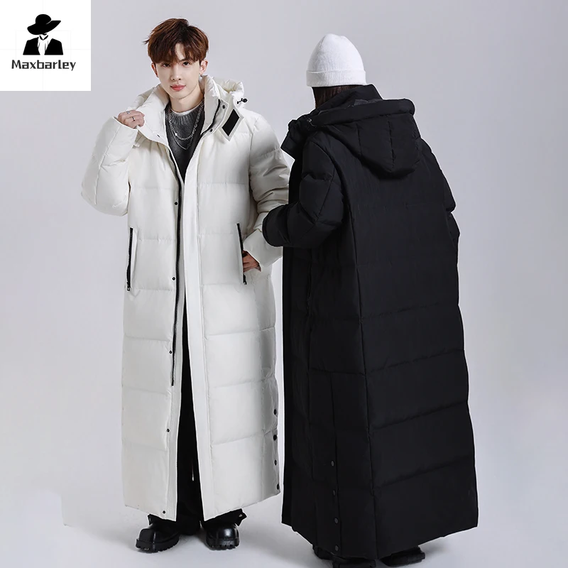 2024 Winter Long Down Jacket Men's Women's Luxury Lightweight Hooded Goose Down Warm Parka Streetwear Snow Thick Puffer Jacket