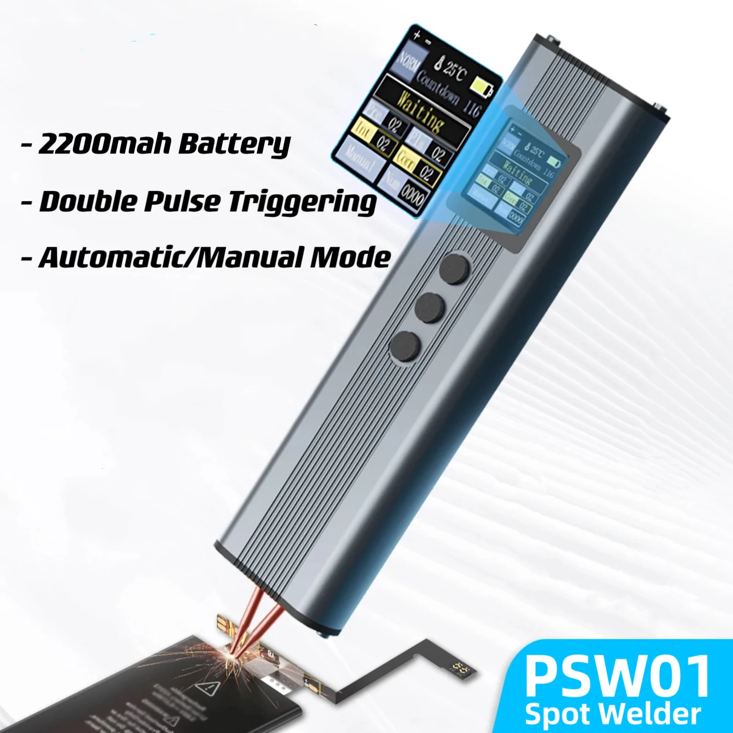 

Dual Pulse for 18650 Battery Nickel Strip Welding，11 Gears Adjustable Portable Digital Display Spot Welder with