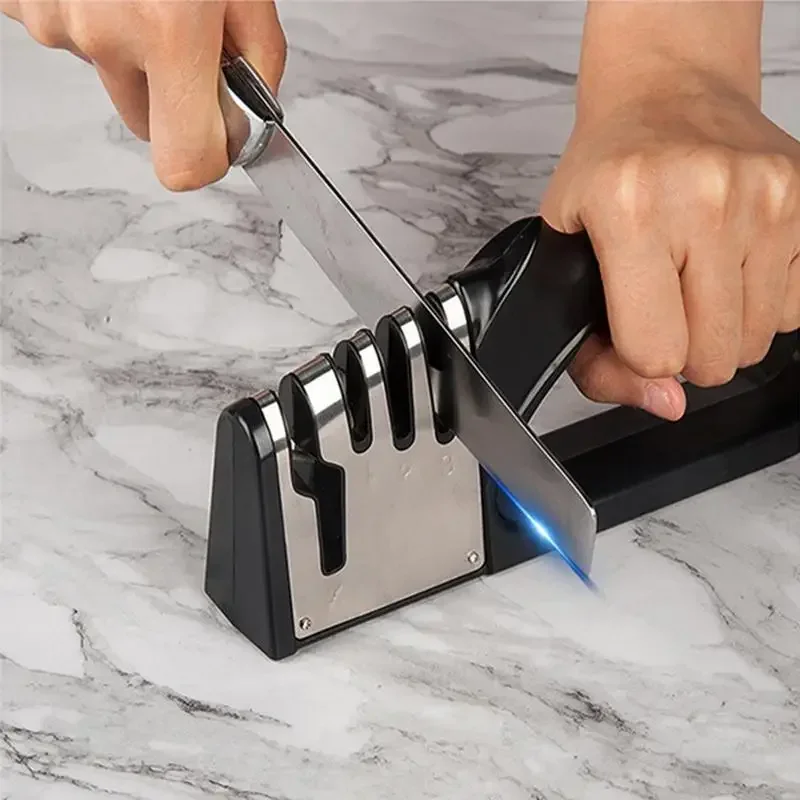 Knife and Scissors Sharpener 2-in-1 Kitchen Tool for Home Universal Handheld Sharpener for All Blades Restores Dull Edges Fast