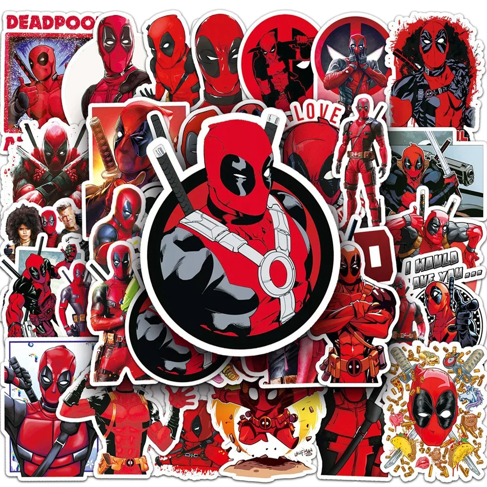 50 Pcs Deadpools Stickers Disney Movie Kids DIY Graffiti Suitcase Skateboard Laptop Decorated with Cartoon Character Patterns