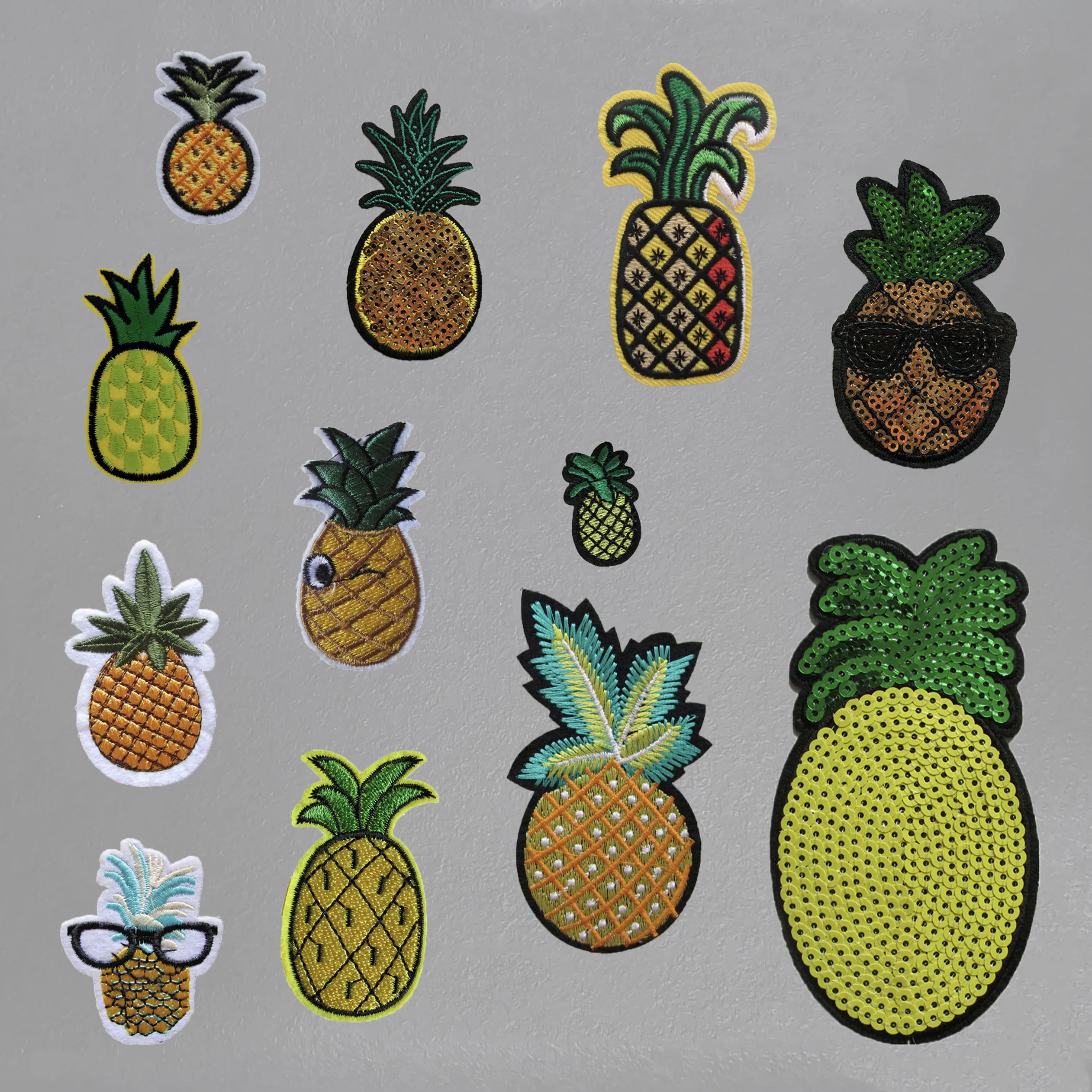 High quality Fuits embroidered Iron On cartoon  Pineapple Patches Stripes stickers for hat shoe bag phone Appliques accessories