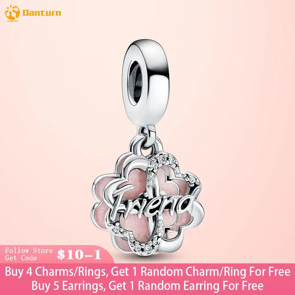 

Danturn 925 Sterling Silver Beads Four-leaf Clover Friendship Double Dangle Charm fit Original Pandora Bracelets Women Jewelry