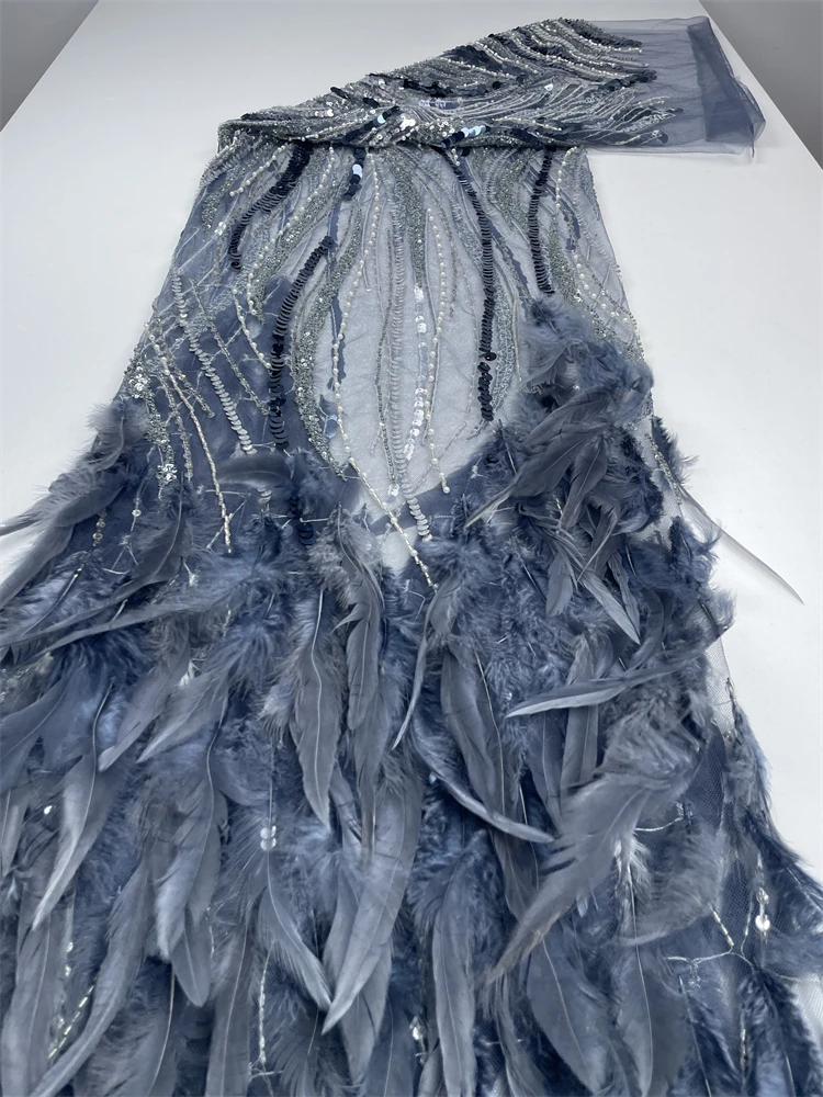 Top Quality Handmade Beads Sequins Lace Fabric Embroidery 3d Feather Net Lace Fabric for Women's Wedding Dress