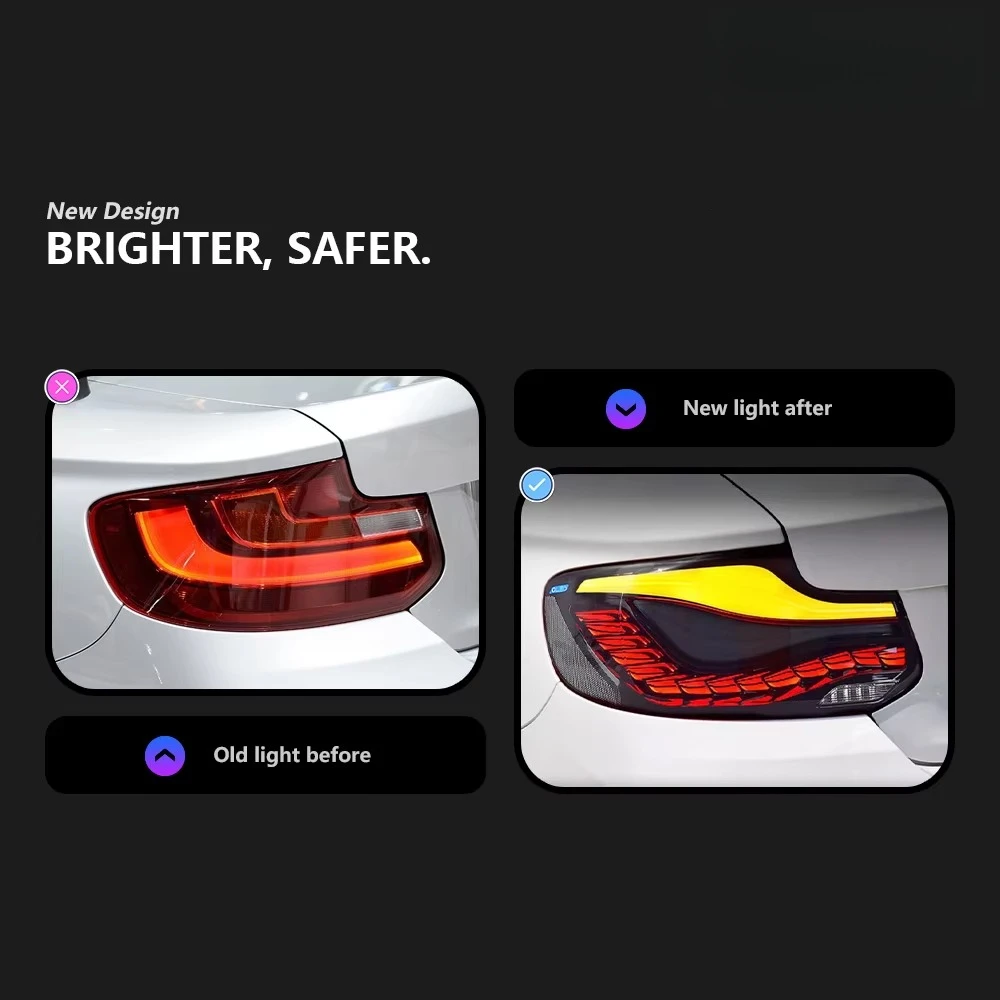 R-Line Style Upgrade LED-Rückleuchten 2 Stück Dynamische Sequentielle DRL Brems- und Rückfahrleuchten Montage IP67 Wasserdicht Plug-and-Play Passend für BMW 2er Serie F22 F23 2014-2019 220i Coupé
