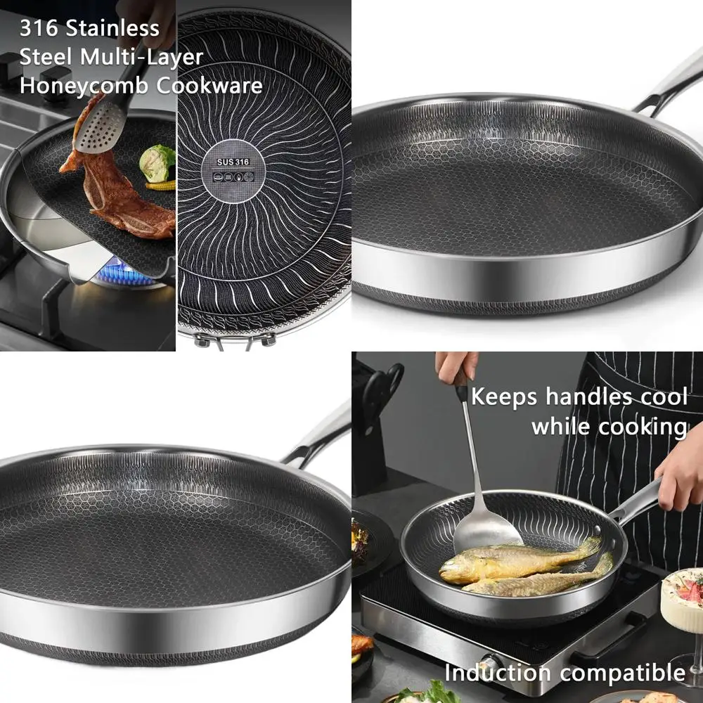 

12.4 Nonstick Stainless Steel Pan with Cool Handle, PFOA-Free, Suitable for All Cooktops and Induction Cooking