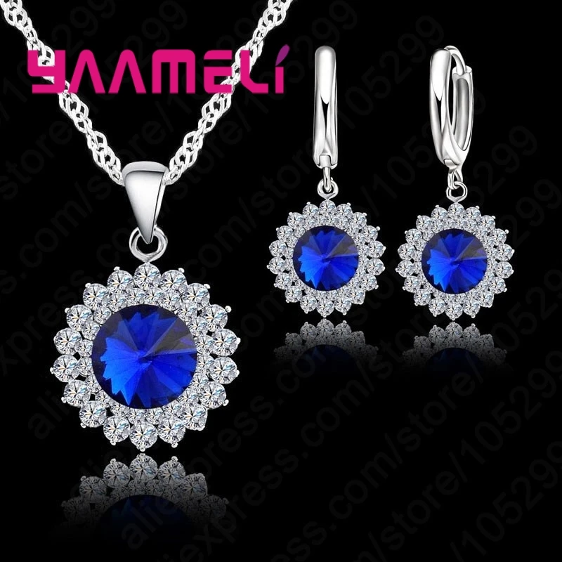 Necklace Earrings Set Luxurious Romantic Style Light Blue/Dark Blue/Deep Blue/Red/Green/Black For Women Wedding