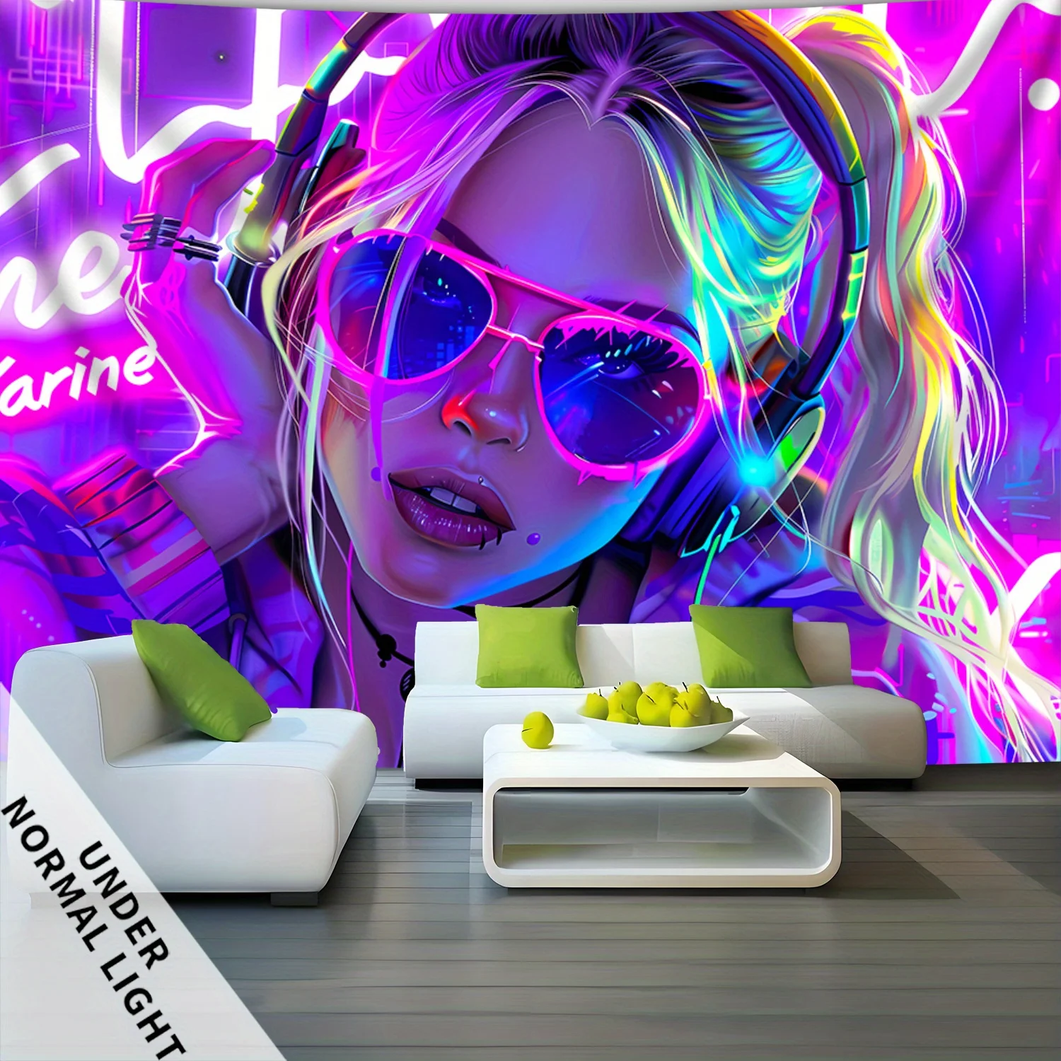 VIKAMA Cyber Neon Girl UV Tapestry Wall Hanging Home Decor for Bedroom Living Room Dorm Black Light Light Printing Aesthetic