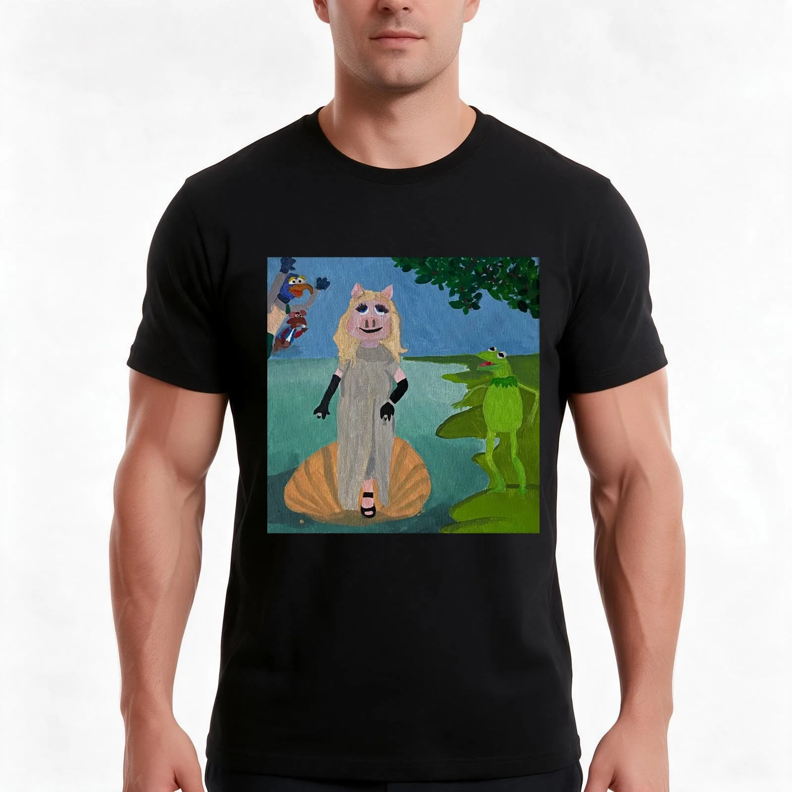 Birth of Piggy T-Shirt, Summer Casual Cotton Tee, Oversized Streetwear Tops, Vintage Graphic Print, Loose Fit Short Sleeve