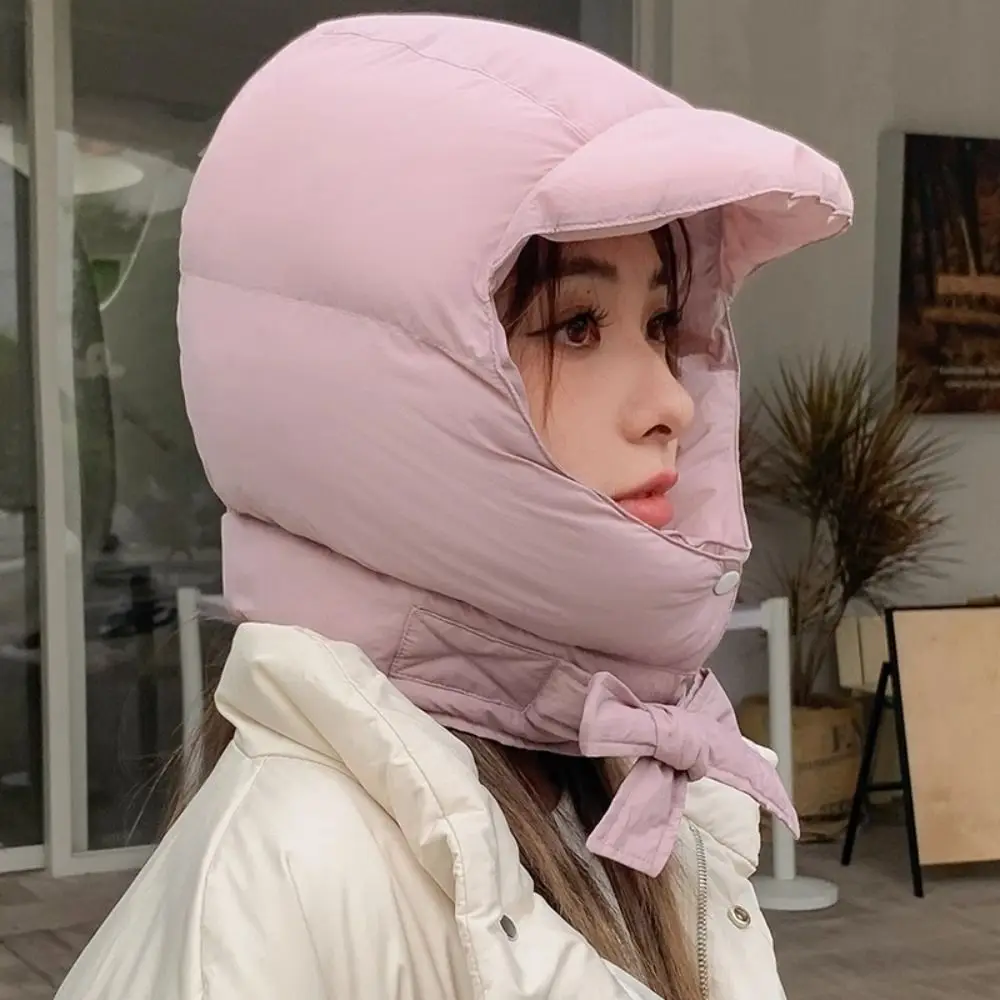 Fashion Solid Color Padded Pullover Cap Korean Style Harajuku Balaclava Hat Hooded Keep Warm Puffy Ear Protection Cap Skiing