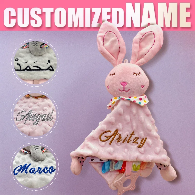 Baby Name Customization Comforter Blanket Plush Stuffed Newborn Sleeping Dolls Kids Fashion Sleep Toy Soother Appease Towel Gift