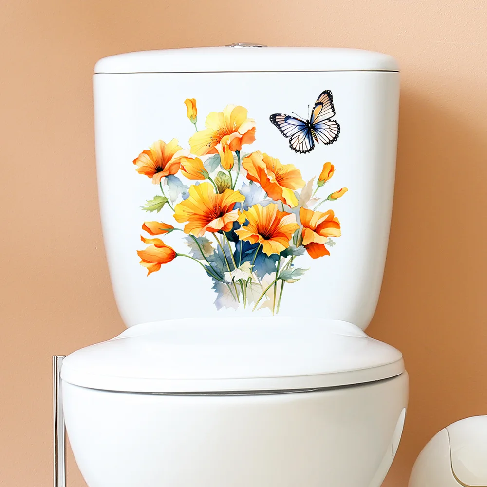 1 stücke bemalte Blumen Schmetterling nach Hause Schlafzimmer Toilette Toilette dekorative Wand paste selbst klebend